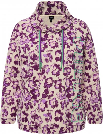 Ulla Popken Floral Print Drawstring Collar Hoodie Vanilla - Megztiniai ir džemperiai - 