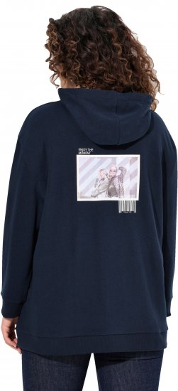 Ulla Popken Back Print Kangaroo Pocket Hoodie Navy - Megztiniai ir džemperiai - 