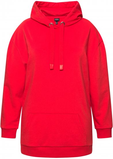 Ulla Popken Back Print Kangaroo Pocket Hoodie Hibiscus Red - Megztiniai ir džemperiai - 