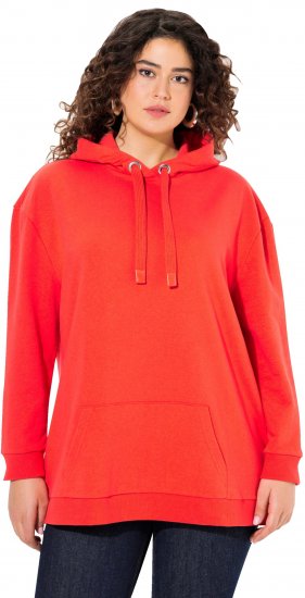 Ulla Popken Back Print Kangaroo Pocket Hoodie Hibiscus Red - Megztiniai ir džemperiai - 