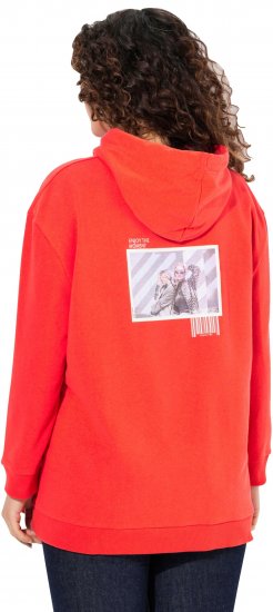 Ulla Popken Back Print Kangaroo Pocket Hoodie Hibiscus Red - Megztiniai ir džemperiai - 
