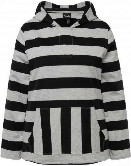 Ulla Popken Mixed Stripe Long Sleeve Hoodie Black - Megztiniai ir džemperiai - 
