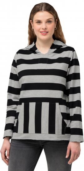 Ulla Popken Mixed Stripe Long Sleeve Hoodie Black - Megztiniai ir džemperiai - 