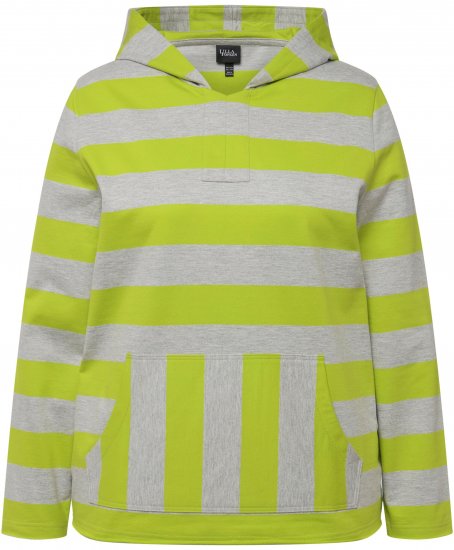 Ulla Popken Mixed Stripe Long Sleeve Hoodie Apple Green - Megztiniai ir džemperiai - 