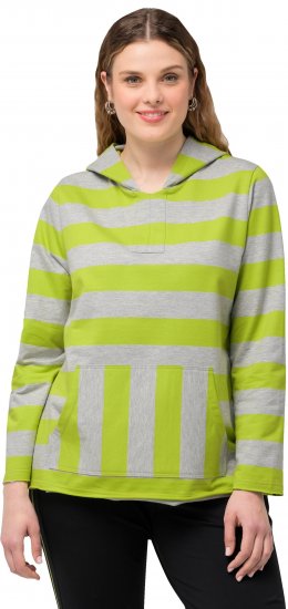 Ulla Popken Mixed Stripe Long Sleeve Hoodie Apple Green - Megztiniai ir džemperiai - 