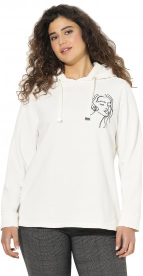 Ulla Popken Face Graphic Long Sleeve Hoodie Off-White - Megztiniai ir džemperiai - 