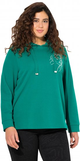 Ulla Popken Face Graphic Long Sleeve Hoodie Emerald Green - Megztiniai ir džemperiai - 
