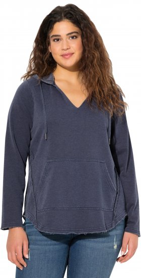 Ulla Popken Open Edged Long Sleeve V-Neck Hoodie Navy - Megztiniai ir džemperiai - 