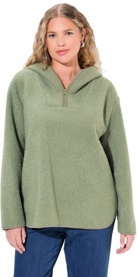 Ulla Popken Teddy Plush Long Sleeve Hoodie Sage Green - Megztiniai ir džemperiai - 