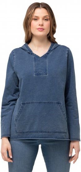 Ulla Popken Raw Hem Long Sleeve Hoodie Night Blue - Megztiniai ir džemperiai - 