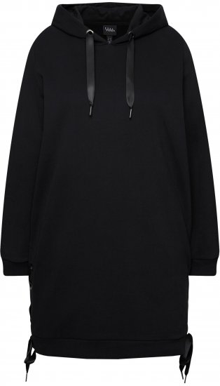 Ulla Popken Longline Lace Up Hoodie Black - Megztiniai ir džemperiai - 