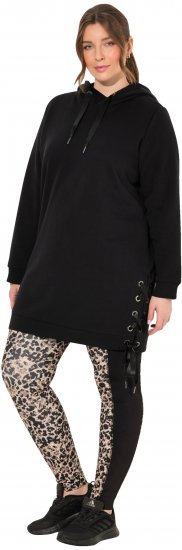 Ulla Popken Longline Lace Up Hoodie Black - Megztiniai ir džemperiai - 