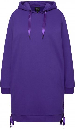 Ulla Popken Longline Lace Up Hoodie Purple - Megztiniai ir džemperiai - 
