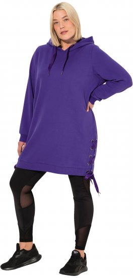 Ulla Popken Longline Lace Up Hoodie Purple - Megztiniai ir džemperiai - 