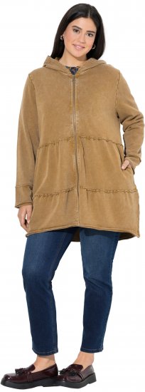 Ulla Popken Tiered Flounce Panel Zip Up Hoodie Mocha Brown - Megztiniai ir džemperiai - 