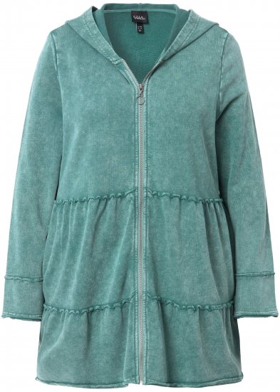 Ulla Popken Tiered Flounce Panel Zip Up Hoodie Green - Megztiniai ir džemperiai - 