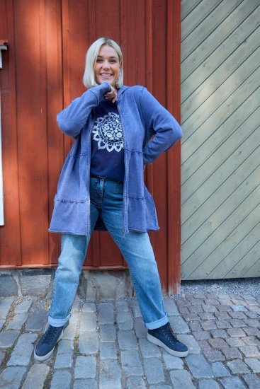 Ulla Popken Tiered Flounce Panel Zip Up Hoodie Atlantic Blue - Megztiniai ir džemperiai - 