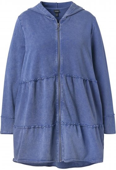 Ulla Popken Tiered Flounce Panel Zip Up Hoodie Atlantic Blue - Megztiniai ir džemperiai - 