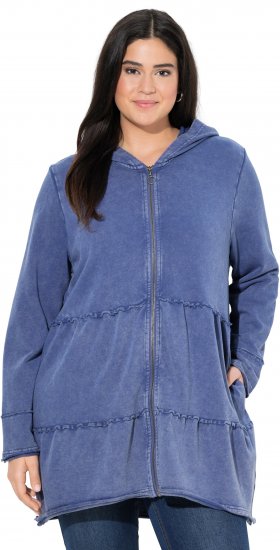 Ulla Popken Tiered Flounce Panel Zip Up Hoodie Atlantic Blue - Megztiniai ir džemperiai - 