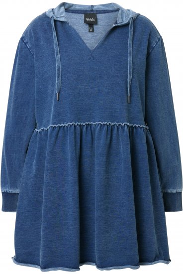 Ulla Popken Indigo Dyed Flounce Panel Hoodie Blue - Megztiniai ir džemperiai - 