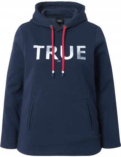 Ulla Popken TRUE Lettering Hoodie Navy Blue - Megztiniai ir džemperiai - 