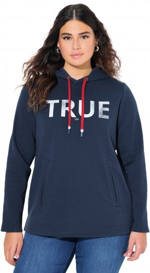 Ulla Popken TRUE Lettering Hoodie Navy Blue - Megztiniai ir džemperiai - 