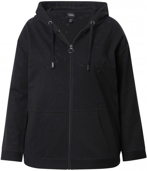 Ulla Popken Eyelet Embroidered Zip-Up Hoodie Black - Megztiniai ir džemperiai - 