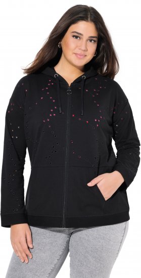 Ulla Popken Eyelet Embroidered Zip-Up Hoodie Black - Megztiniai ir džemperiai - 