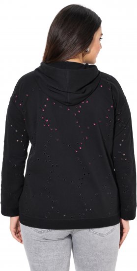 Ulla Popken Eyelet Embroidered Zip-Up Hoodie Black - Megztiniai ir džemperiai - 