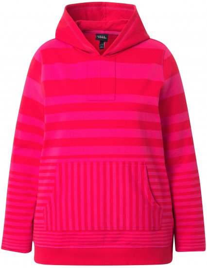 Ulla Popken Oversized Striped Long Sleeve Hoodie Lychee - Megztiniai ir džemperiai - 