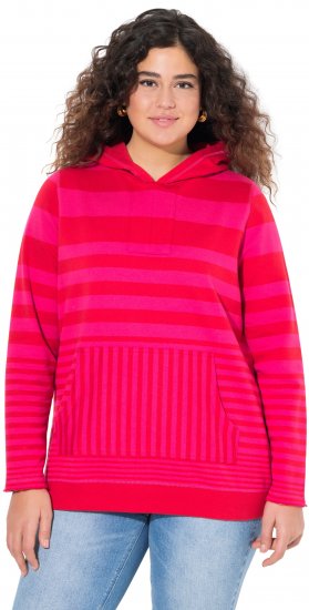 Ulla Popken Oversized Striped Long Sleeve Hoodie Lychee - Megztiniai ir džemperiai - 