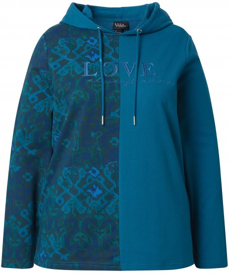Ulla Popken Split Print LOVE Hoodie Teal - Megztiniai ir džemperiai - 