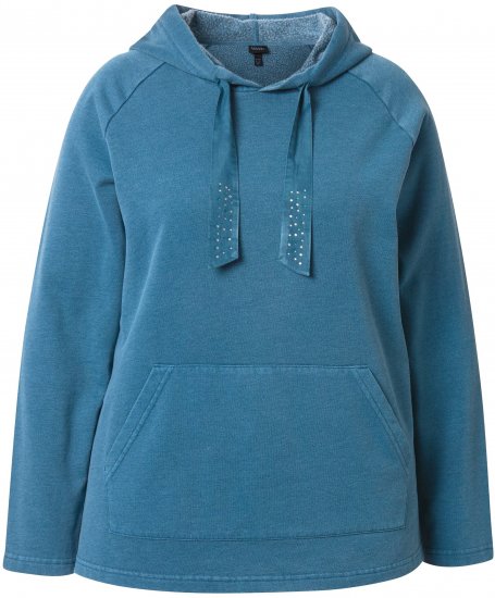 Ulla Popken Rhinestone Drawstring Moon Wash Hoodie Teal - Megztiniai ir džemperiai - 