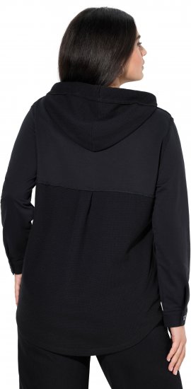Ulla Popken Mixed Texture Button Down Hoodie Black - Megztiniai ir džemperiai - 