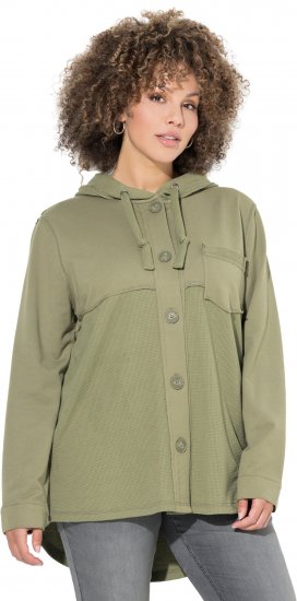 Ulla Popken Mixed Texture Button Down Hoodie Pond Green - Megztiniai ir džemperiai - 