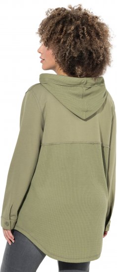 Ulla Popken Mixed Texture Button Down Hoodie Pond Green - Megztiniai ir džemperiai - 
