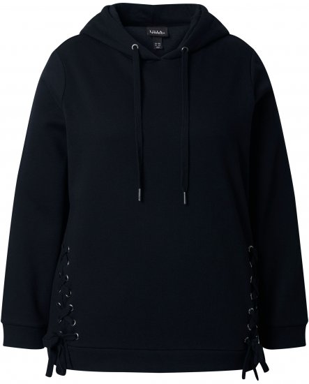 Ulla Popken Decorative Lace-Up Hoodie Black - Megztiniai ir džemperiai - 