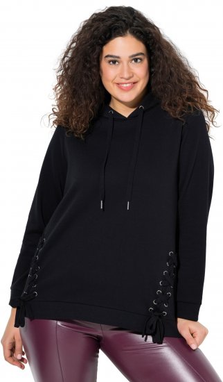 Ulla Popken Decorative Lace-Up Hoodie Black - Megztiniai ir džemperiai - 