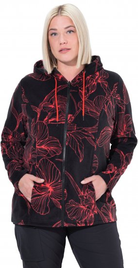 Ulla Popken Fleece Flower Print Zip-Up Hoodie Black - Megztiniai ir džemperiai - 