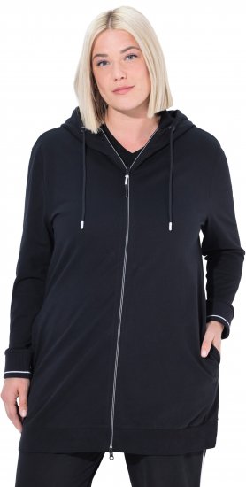 Ulla Popken Contrast Piping Zip-Up Hoodie Black - Megztiniai ir džemperiai - 