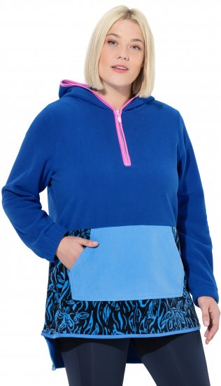 Ulla Popken Color Block Fleece Hoodie Denim Blue - Megztiniai ir džemperiai - 