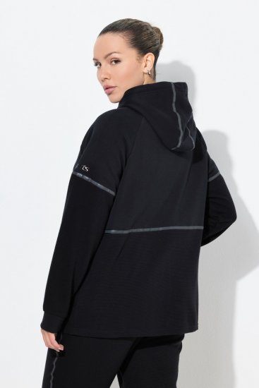 Ulla Popken Mix Fabric Reflective Trim Zip Hoodie Black - Megztiniai ir džemperiai - Jaukūs džemperiai ir megztiniai