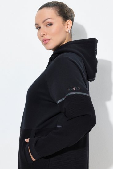 Ulla Popken Mix Fabric Reflective Trim Zip Hoodie Black - Megztiniai ir džemperiai - Jaukūs džemperiai ir megztiniai