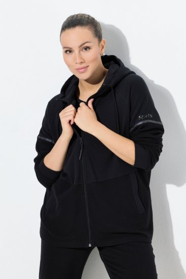 Ulla Popken Mix Fabric Reflective Trim Zip Hoodie Black - Megztiniai ir džemperiai - Jaukūs džemperiai ir megztiniai