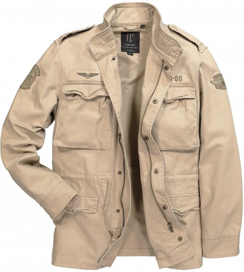 JP1880 Field Jacket with Badges Vintage Look Dark Beige - Didelės vyriškos striukės - Didelės vyriškos striukės