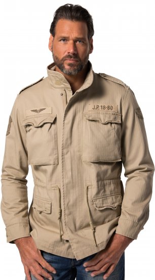 JP1880 Field Jacket with Badges Vintage Look Dark Beige - Didelės vyriškos striukės - Didelės vyriškos striukės