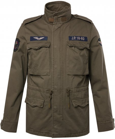JP1880 Field Jacket with Badges Vintage Look TALL Moss Green - TALL striukės - 