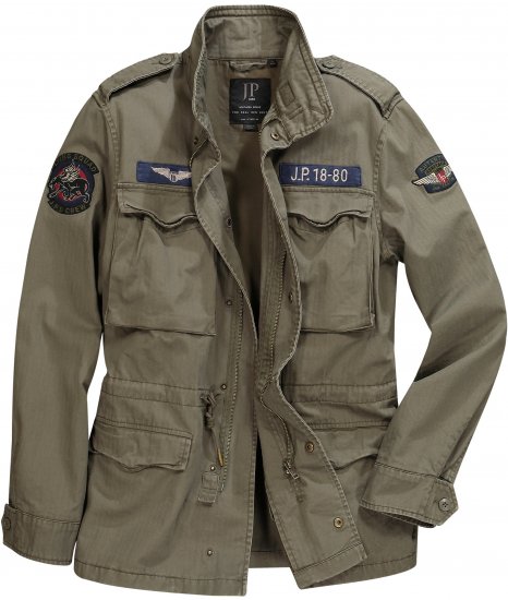 JP1880 Field Jacket with Badges Vintage Look TALL Moss Green - TALL striukės - 