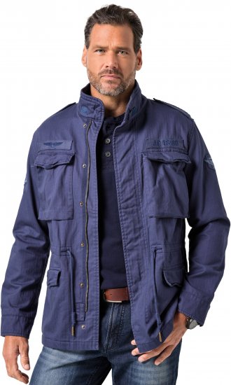 JP1880 Field Jacket with Badges Vintage Look Light Azure Blue - Didelės vyriškos striukės - Didelės vyriškos striukės