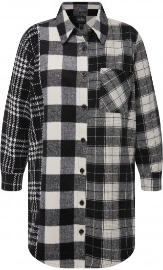 Ulla Popken Mixed Plaid Long Sleeve Button Down Shacket Black - Striukės - 